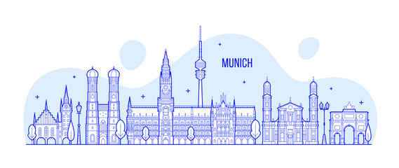 Munich skyline, Germany city buildings vector - obrazy, fototapety, plakaty