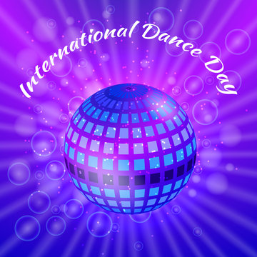 International Dance Day. Purple mirror ball