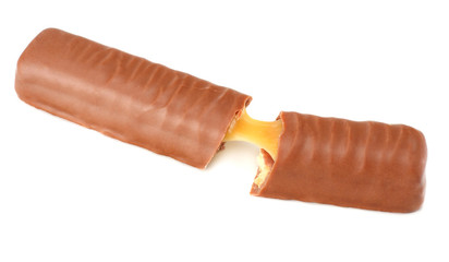 Caramel Chocolate Bar Isolated On White Background