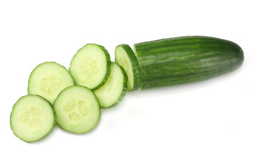 fresh cucumber slices isolated on white background. top view