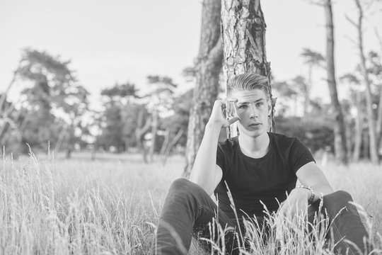 Young man looking at camera