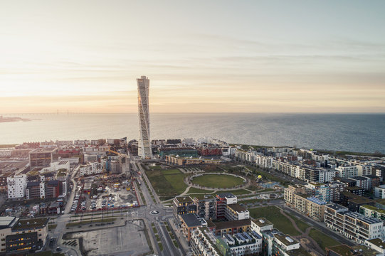 City district at dawn