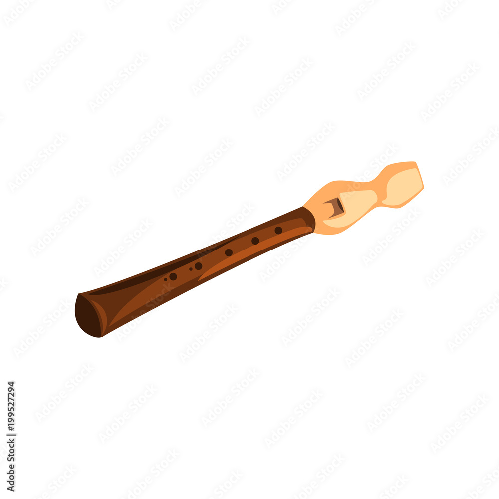 Poster Wooden flute, classical music wind instrument vector Illustration on a white background