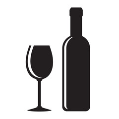 black wine bottle and glasson white, stock vector illustration