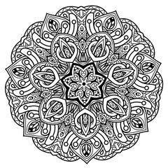 Black and white mandala vector isolated on white. Vector hand drawn circular decorative element.