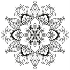 Black and white mandala vector isolated on white. Vector hand drawn circular decorative element.