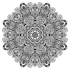 Black and white mandala vector isolated on white. Vector hand drawn circular decorative element.