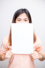 Beautiful women hold white paper for advertising