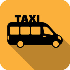 Taxi van vector flat icon for apps and websites. Bus on yellow background with shadow with taxi inscription
