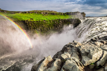 The biggest waterfall Dettifoss in Europe in summer, Iceland