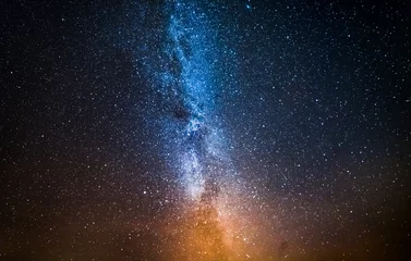 Foto auf Glas Bunte Konstellation und Universum mit Millionen Sternen in der Nacht © shaiith