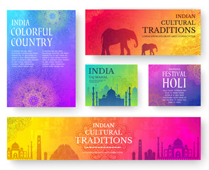 Set of Indian country ornament illustration concept. Art traditional, poster, book, poster, abstract, ottoman motifs, element. Vector decorative ethnic greeting card or invitation design © chocostar
