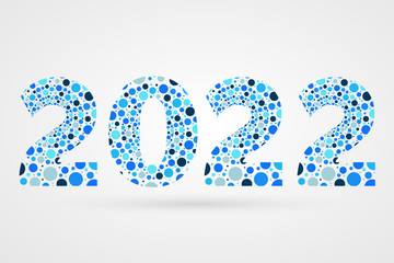 2022 Happy New Year abstract vector illustration. Bubbles symbol for celebration. Decorative sign with circles. Blue decoration element for design
