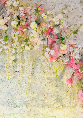 flower background. backdrop wedding decoration. Rose pattern. Wall flower, colorful background, fresh rose