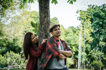 Happy to be together. beautiful young loving couple standing outdoors