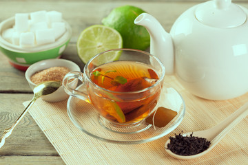 Cup of tea on wooden table