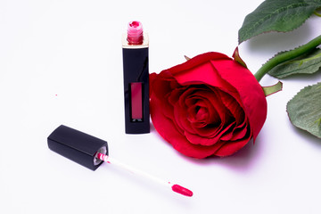 Obraz na płótnie Canvas lipstick brush uses lips for women