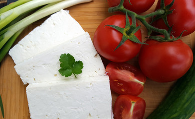 White cheese with vegetables