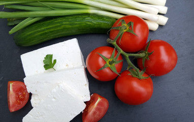 White cheese with vegetables