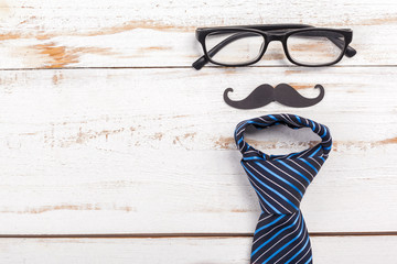 Happy Father's Day. tie on the wooden table