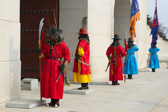 Changing Of The Guard Ceremony At Gyeongbokgung Palace In Seoul, South Korea