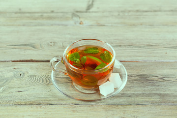 Cup of tea on wooden table