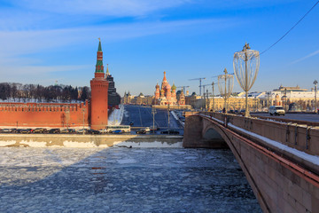 Vasil'yevskiy Spusk on Red square in Moscow. View from Bol'shoy Moskvoretskiy bridge