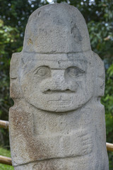 Ancient pre-columbian statues in San Agustin, Colombia. Archaeological Park, an altitude of 1800 meters at the source of the Magdalena River, in the Valley of the statues.