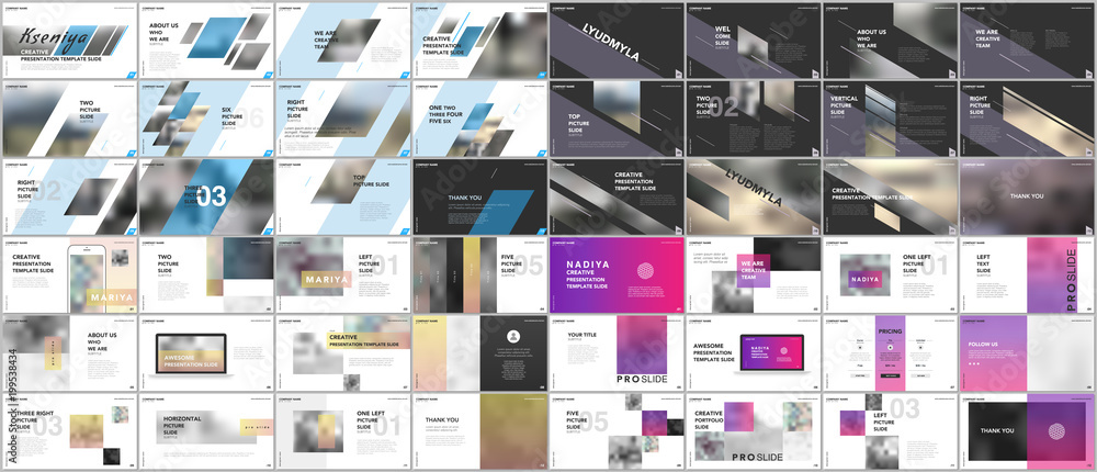 Canvas Prints set of minimal presentations, portfolio templates. simple elements on white and black background. br