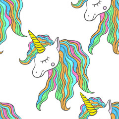 Cute vector pattern with unicorns for print, cover, covers and other. White background.