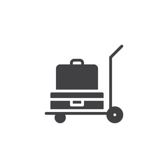 Luggage trolley vector icon. filled flat sign for mobile concept and web design. Baggage trolley cart simple solid icon. Symbol, logo illustration. Pixel perfect vector graphics