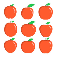 Set of red juiced apple fruit icons