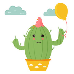 Vector illustration of cute cartoon cactus