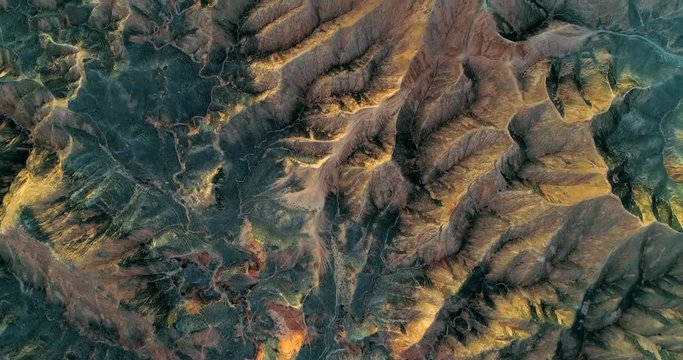 Bird eye view on orange sandstone mountains in Zhangye Danxia.