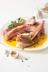 Preparation of fresh meat with spices for baking