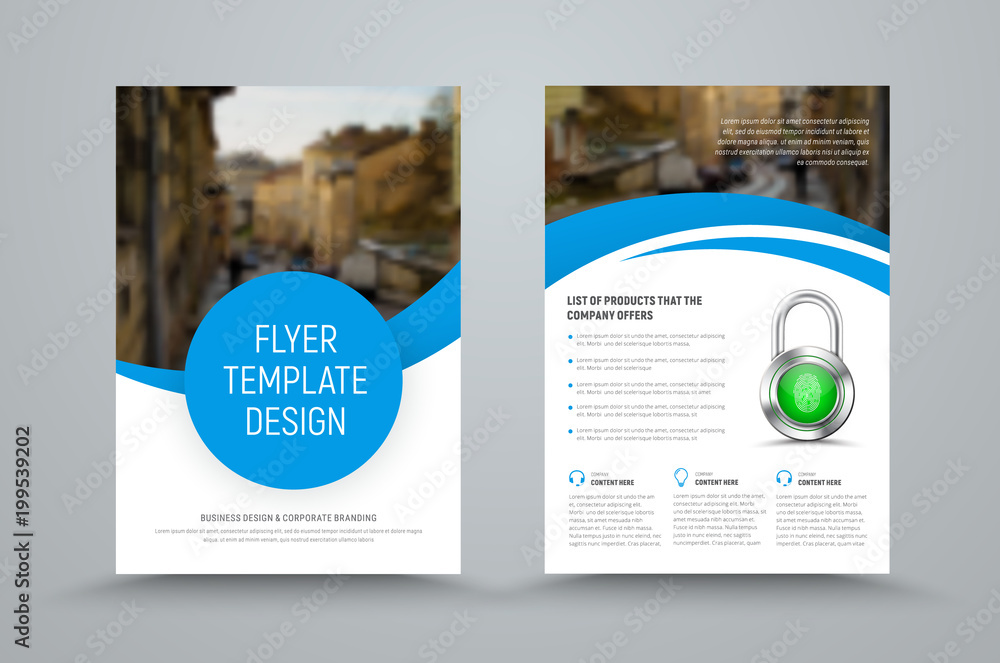 Poster design of a vector brochure with round and semicircular elements and a place for a photo.