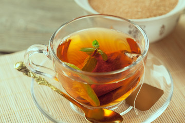Cup of tea on wooden table