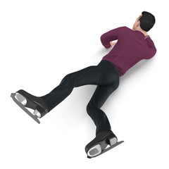 Male Figure Skater Falling Down isolated on a white. 3D illustration