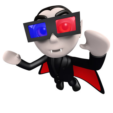 3d Funny cartoon dracula vampire character wearing 3d glasses