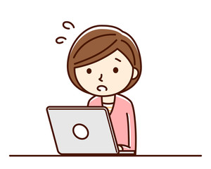 女性　パソコン　焦る