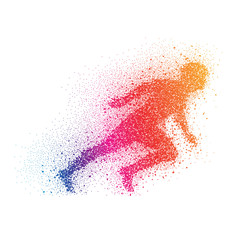 Colorful Running man from particles. Vector sport illustration
