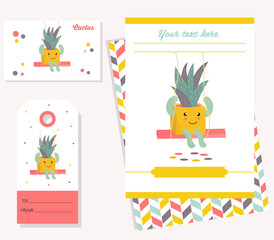 Fototapeta premium Party invitation template with funny cactus