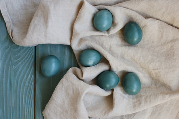 Easter eggs in turquoise color