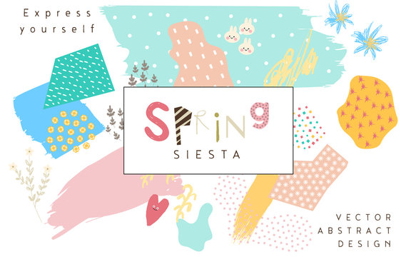 Vector Abstract Covers Templates, Graphic Poster with Pastel Trendy Patterns, Spring Colors, Organic Stroke Hipster Backgrounds, Brochures, Album Covers and Banners