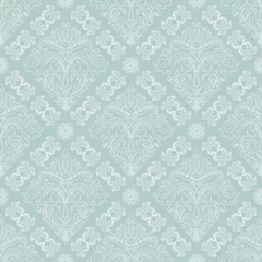 Fototapete Damask classic light blue and white pattern. Seamless abstract background with repeating elements. Orient background © Fine Art Studio