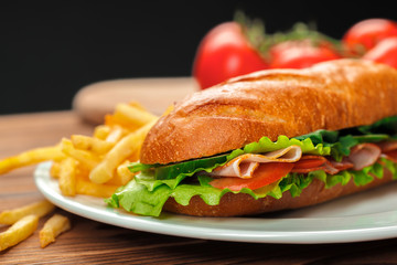 sandwich on a wooden table