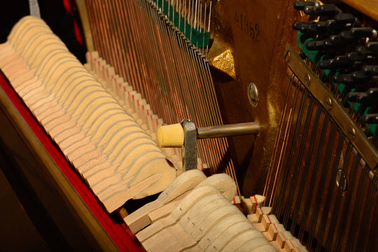 Piano strings sound tuning music.
