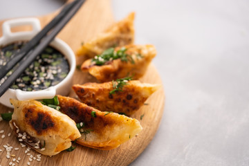 Fried Chinese dumpling called Gyoza, kind of asian food