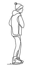 A man is riding a ice skate. Continuous line drawing. Isolated on the white background.