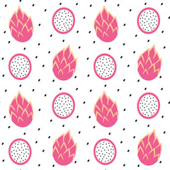 cute seamless vector pattern background illustration with dragon fruits